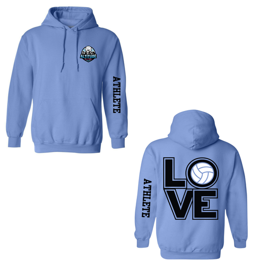 Altitude Personalized Volleyball LOVE Hooded Sweatshirt - Carolina Blue (Youth & Adult)