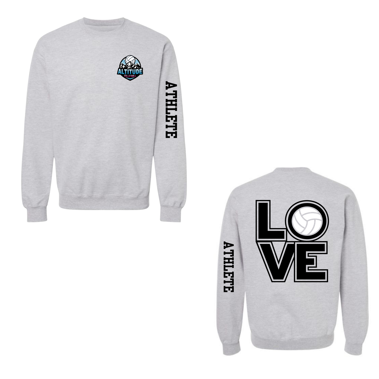 Altitude Personalized Volleyball LOVE Crewneck Sweatshirt - Grey (Youth & Adult)
