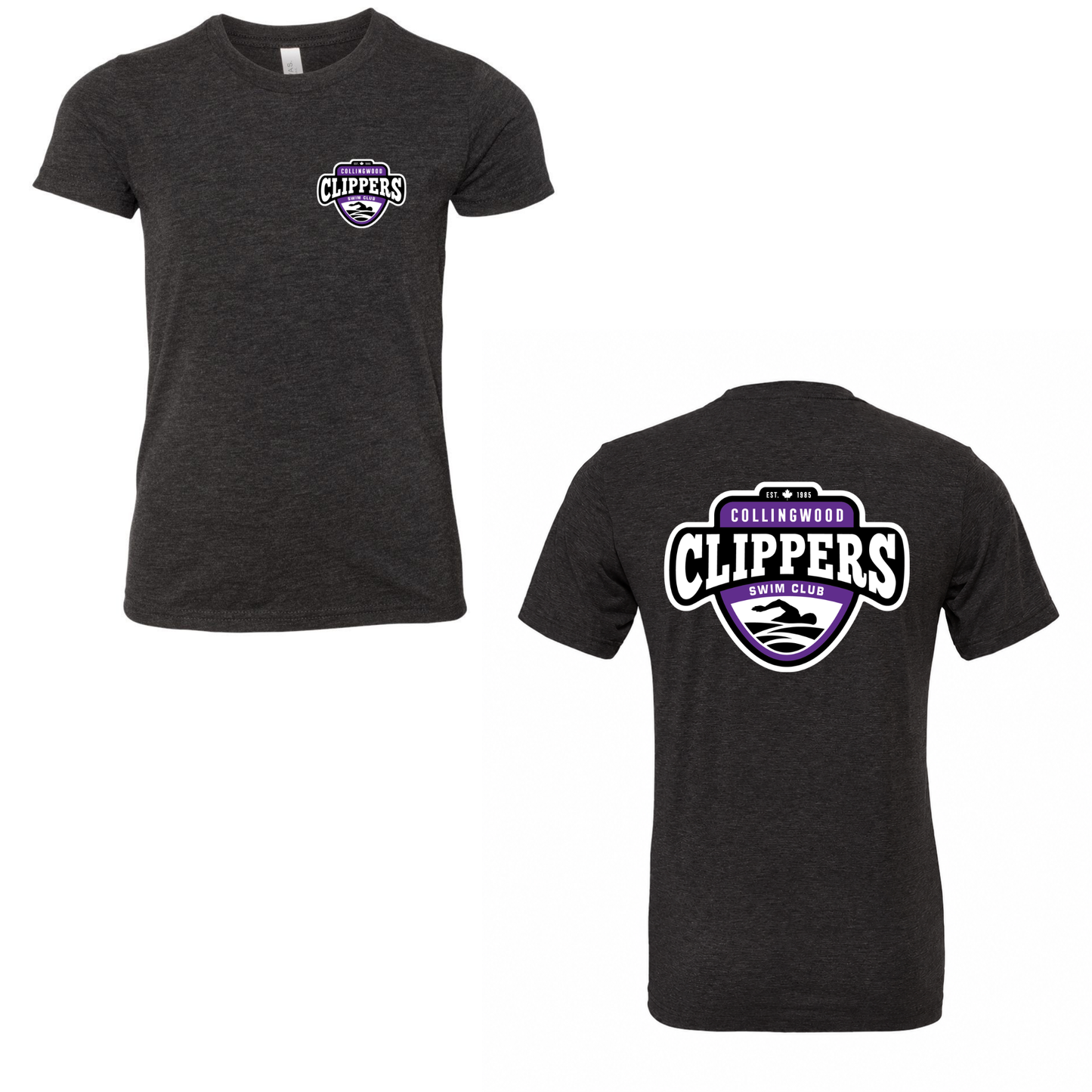 Collingwood Clippers Short Sleeve Shirt - Dual Logo - Charcoal Black Triblend