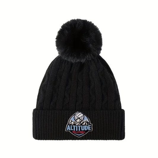 Altitude Volleyball Cable Knit Pom Pom Hat - Black