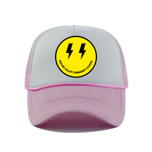BVCS Bolt Smile Snapback Hat - Pastel Pink / White