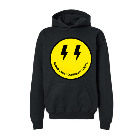 Youth Personalized BVCS Oversize Bolt Smile Hooded Sweatshirt - Black
