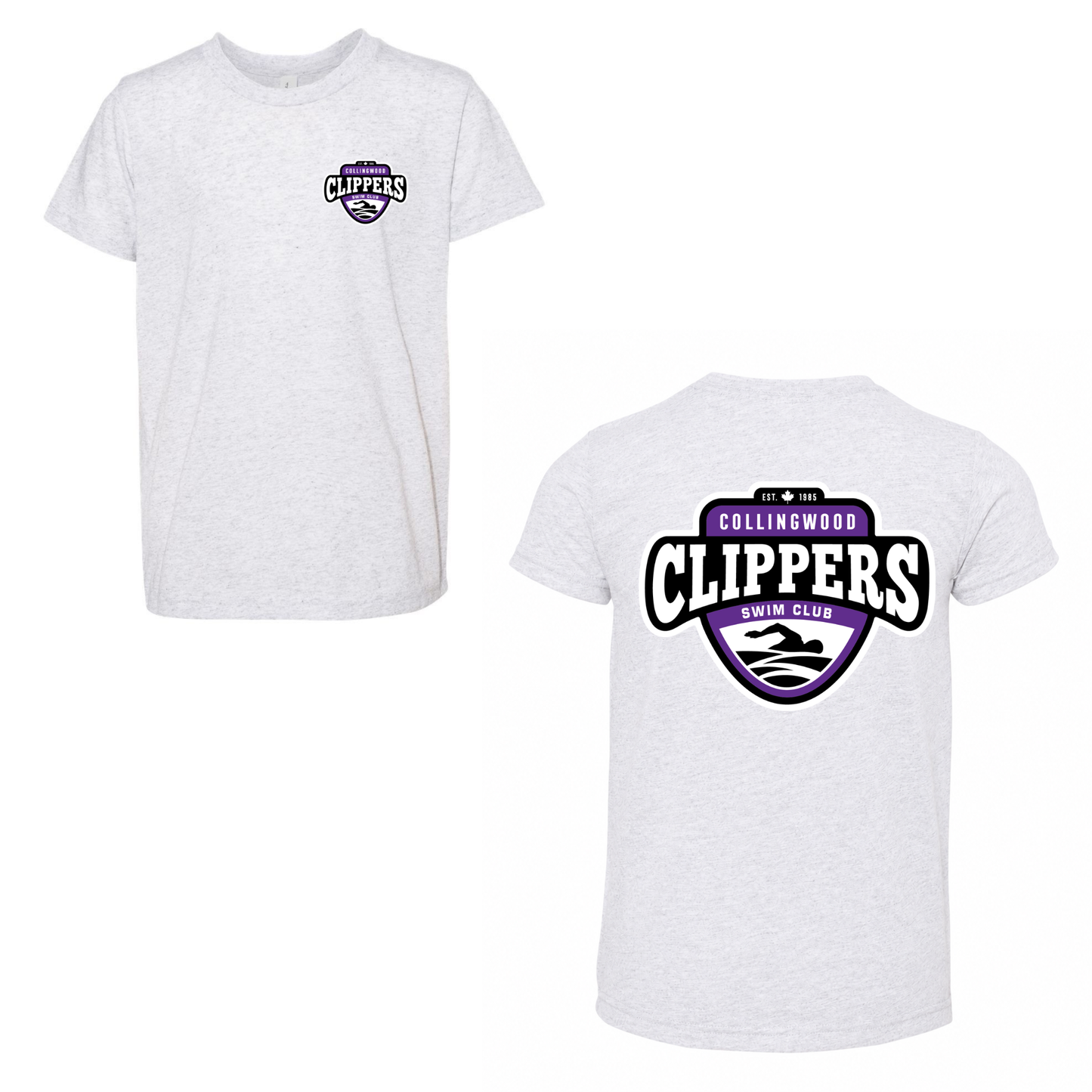 Collingwood Clippers Short Sleeve Shirt - Dual Logo - White Fleck Triblend