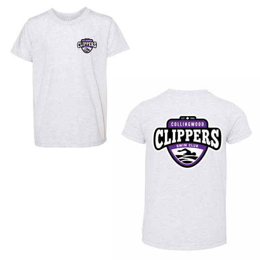 Collingwood Clippers Short Sleeve Shirt - Dual Logo - White Fleck Triblend