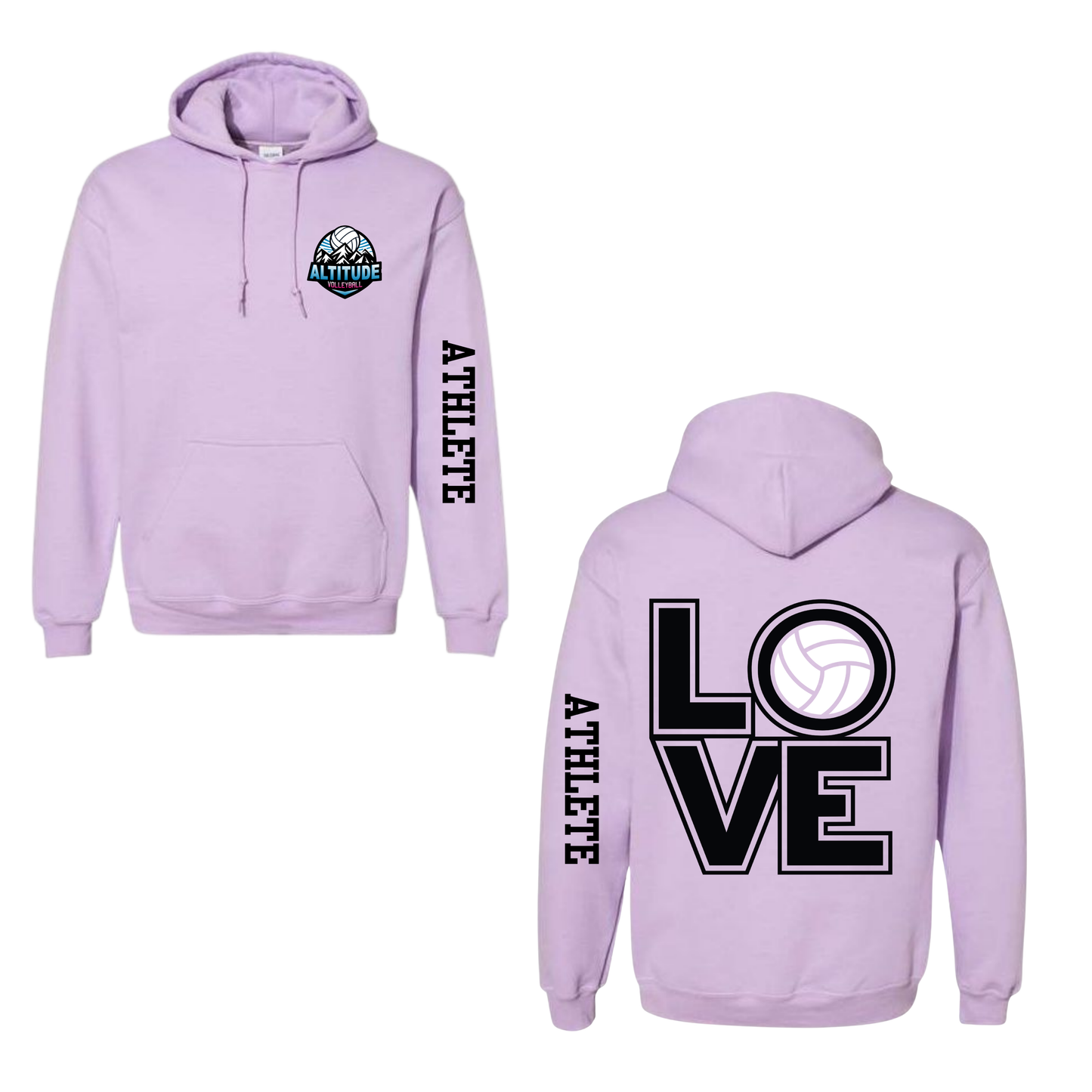 Altitude Adult Personalized Volleyball LOVE Hooded Sweatshirt - Lilac