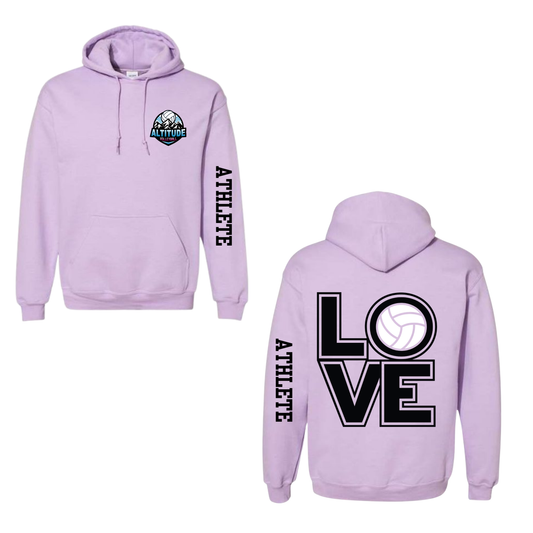 Altitude Adult Personalized Volleyball LOVE Hooded Sweatshirt - Lilac