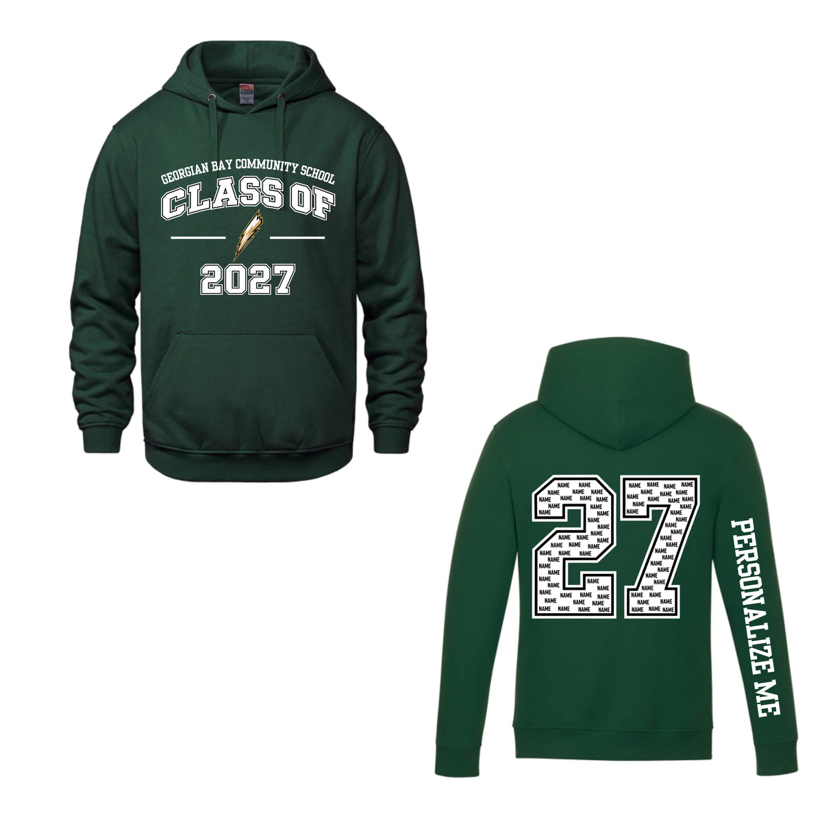 2027 GBCS Graduating Class Hooded Sweatshirt - Forest Green / Optional Personalization