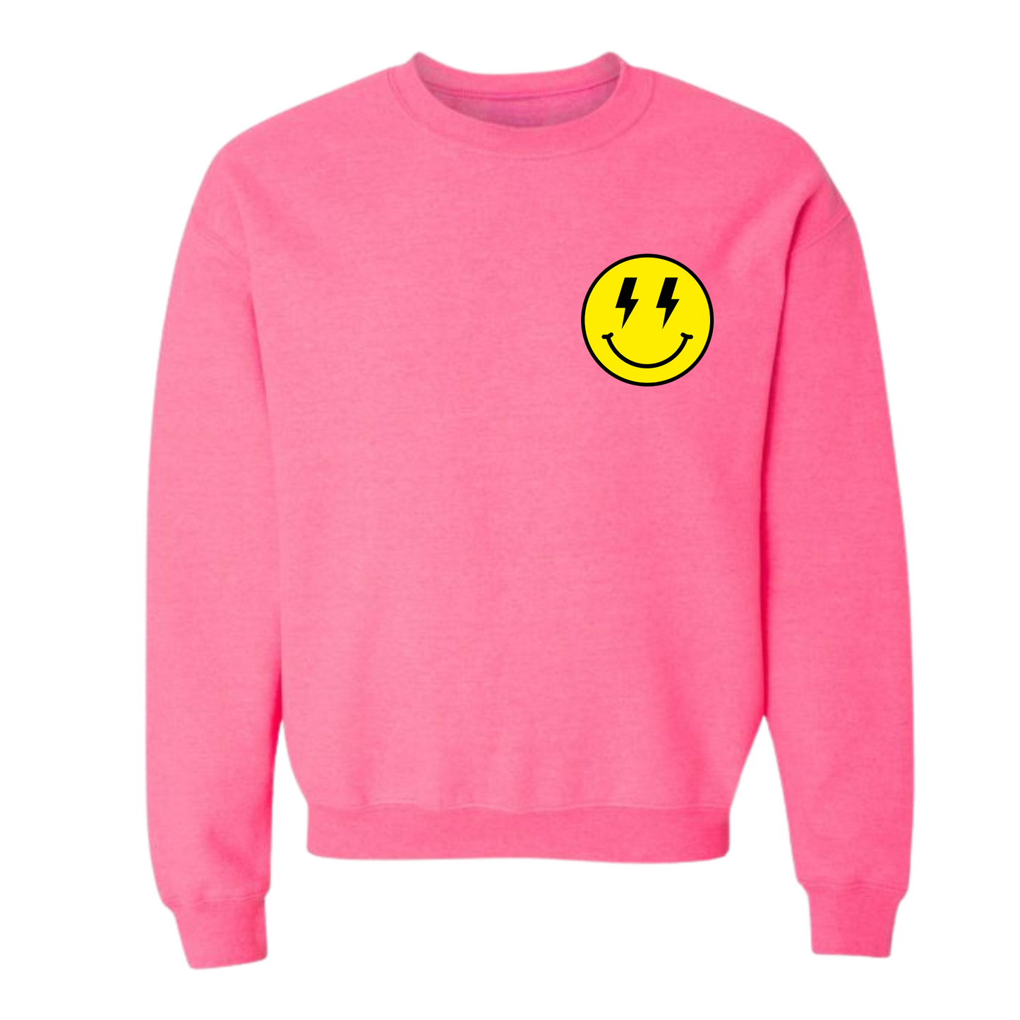 BVCS Crewneck Sweatshirt - Oversize Bolt Smile / Monochrome Graffiti Sleeve - Safety Pink