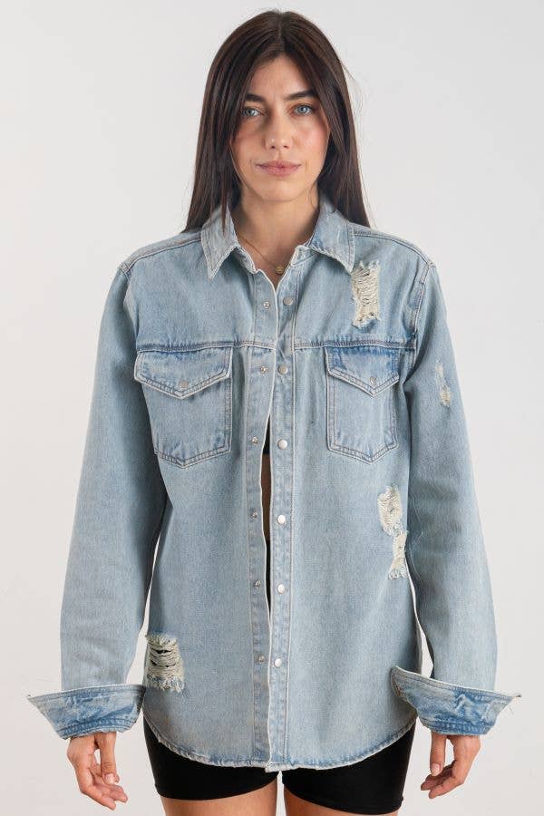 Trio Urban - Long Denim Jacket - Blue