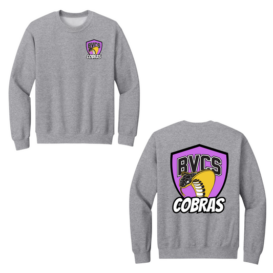 BVCS Crewneck Sweatshirt - Neon Purple Cobra Crests - Grey