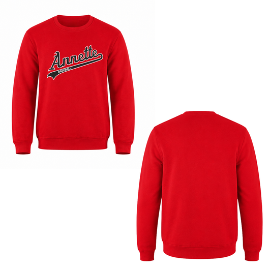 Annette Baseball Oversize Black Script Logo Crewneck Sweatshirt - Red