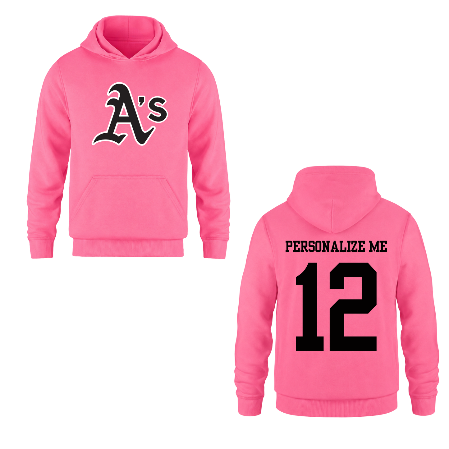 Annette Baseball Hooded Sweatshirt - "A's" Logo /  Personalized - Neon Pink