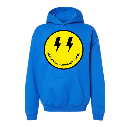Youth Personalized BVCS Oversize Bolt Smile Hooded Sweatshirt - Royal