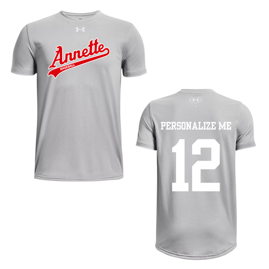Annette Baseball x Under Armour Red Script Logo - Grey / Personalized