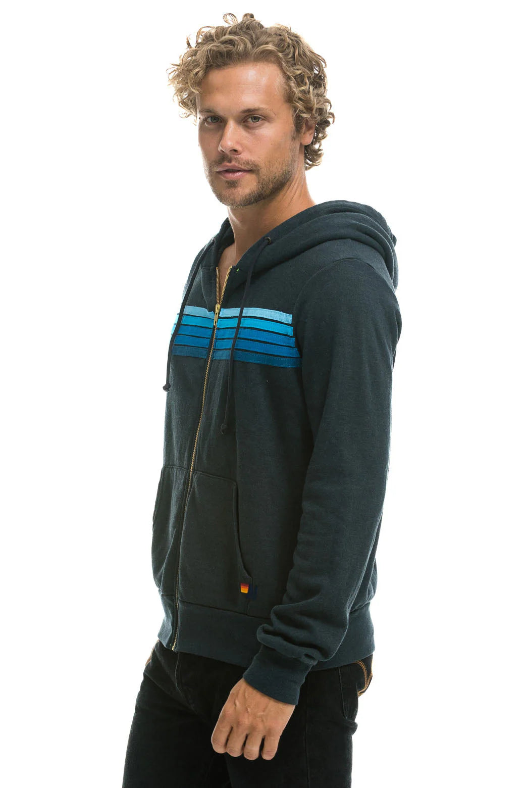 Adult 5 Stripe Zip Hoodie - Charcoal/Blue