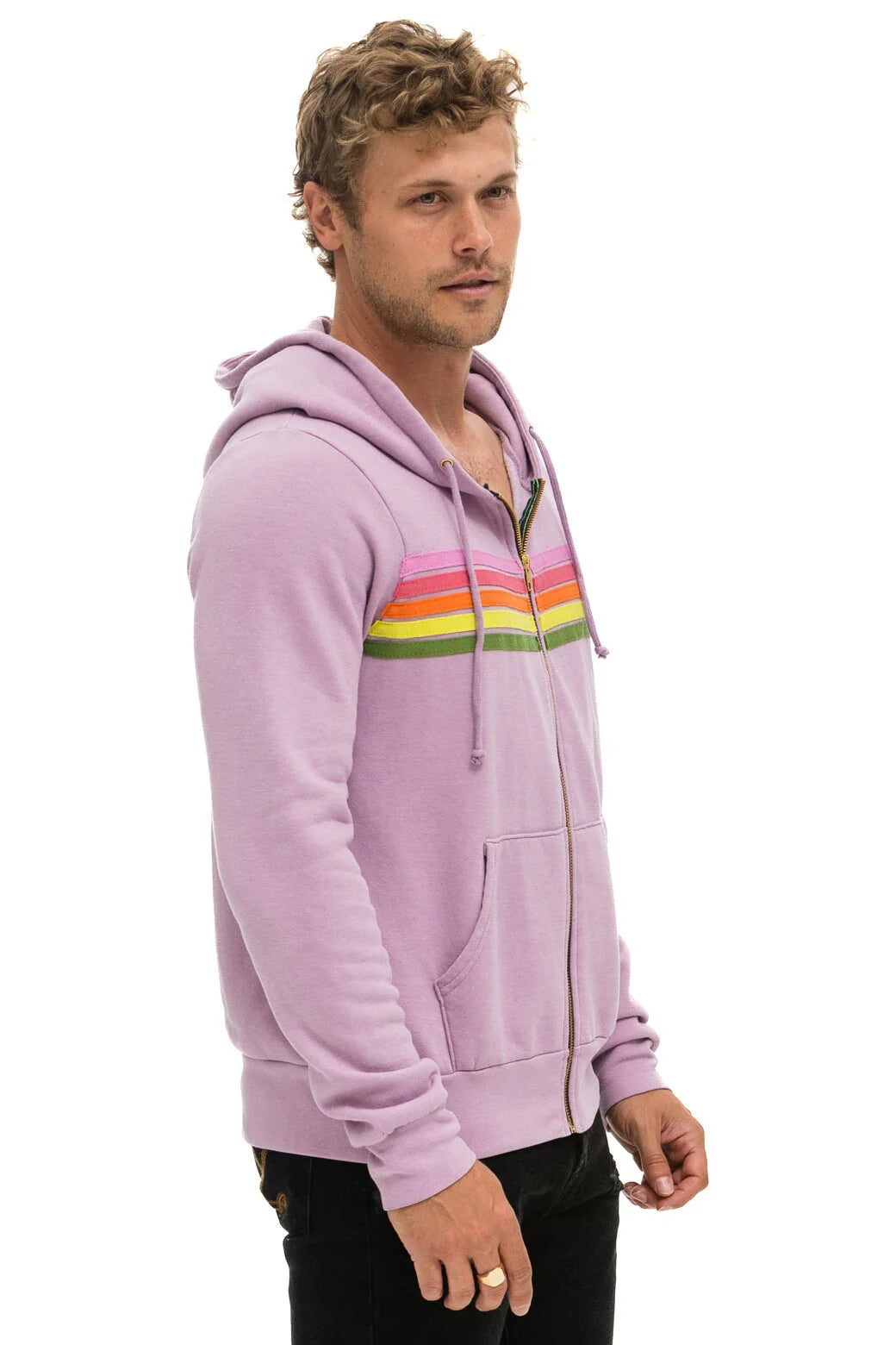 Aviator Nation - Adult Mauve / Pink / Green Stripes 5 Stripe Zip Hoodie