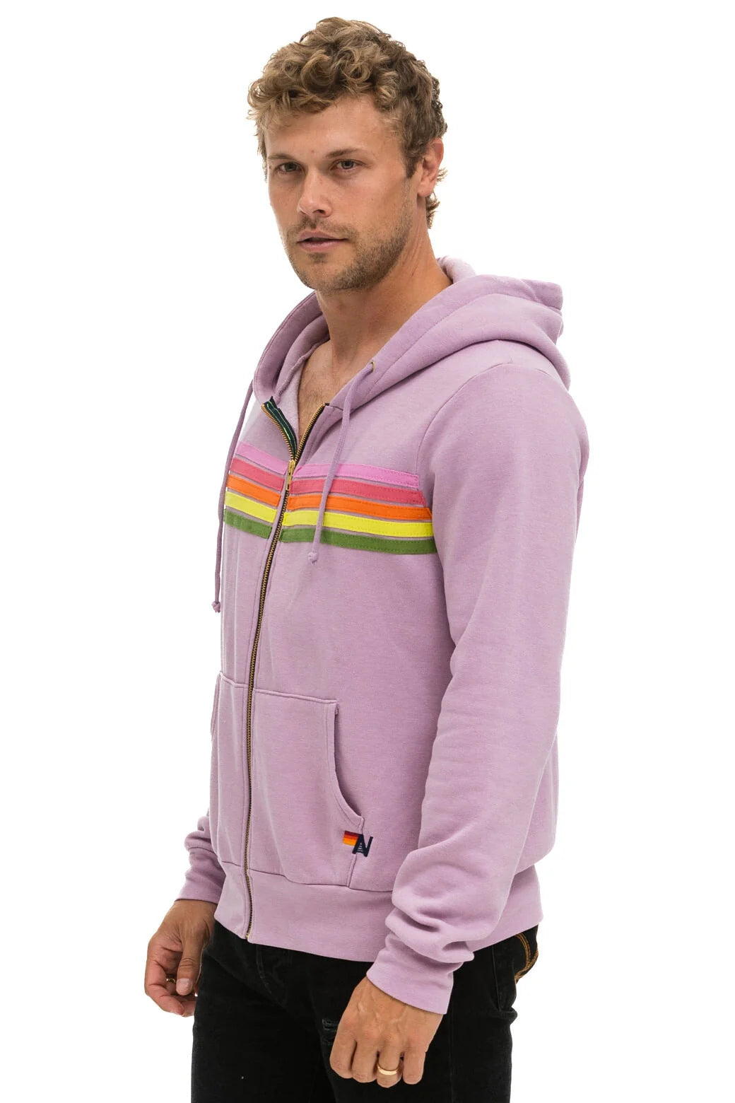 Aviator Nation - Adult Mauve / Pink / Green Stripes 5 Stripe Zip Hoodie