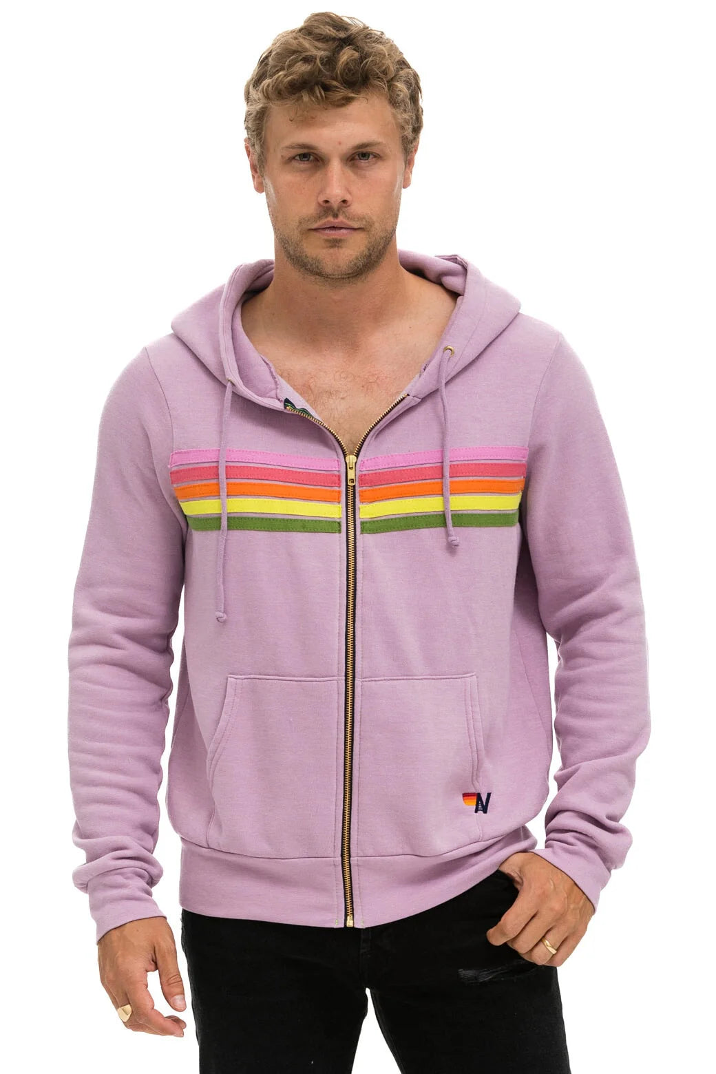 Aviator Nation - Adult Mauve / Pink / Green Stripes 5 Stripe Zip Hoodie