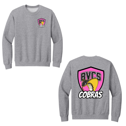 BVCS Crewneck Sweatshirt - Neon Pink Cobra Crests - Grey