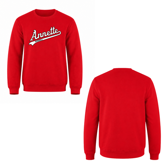 Annette Baseball Oversize White Script Logo Crewneck Sweatshirt - Red