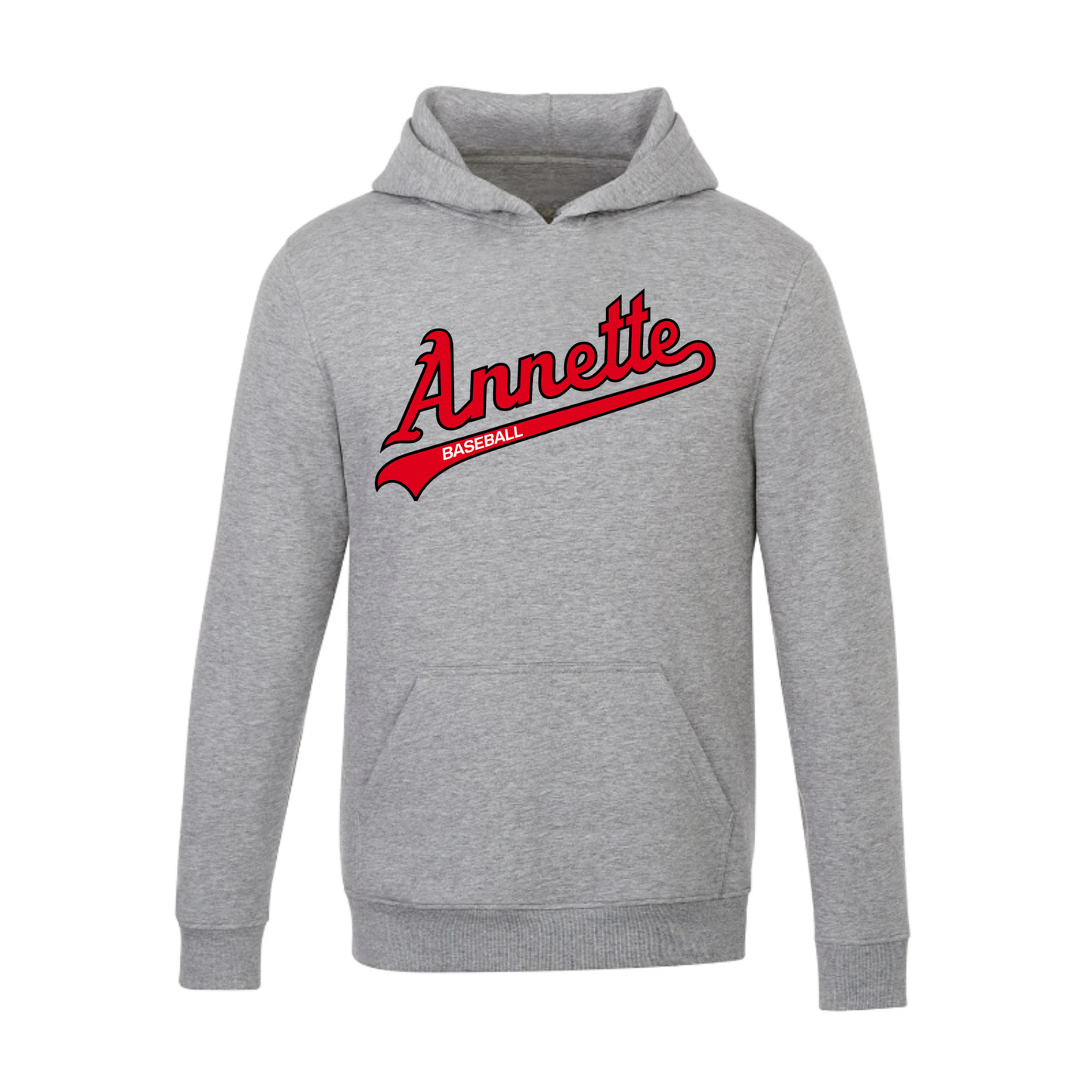 Annette Baseball Hooded Sweatshirt - Annette Script Logo /  Personalized - Grey