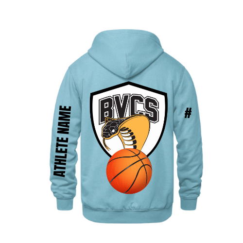 BVCS Basketball Personalized Dual Logo Hooded Sweatshirt - Sky Blue (Youth & Adult)
