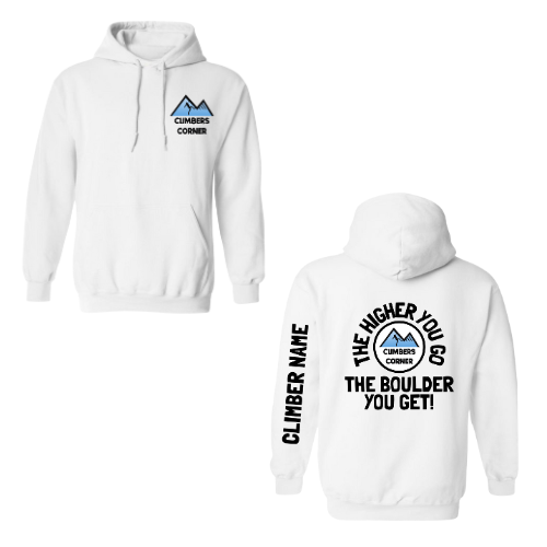 Climbers Corner Higher You Go Hooded Sweatshirt - White (Youth & Adult)