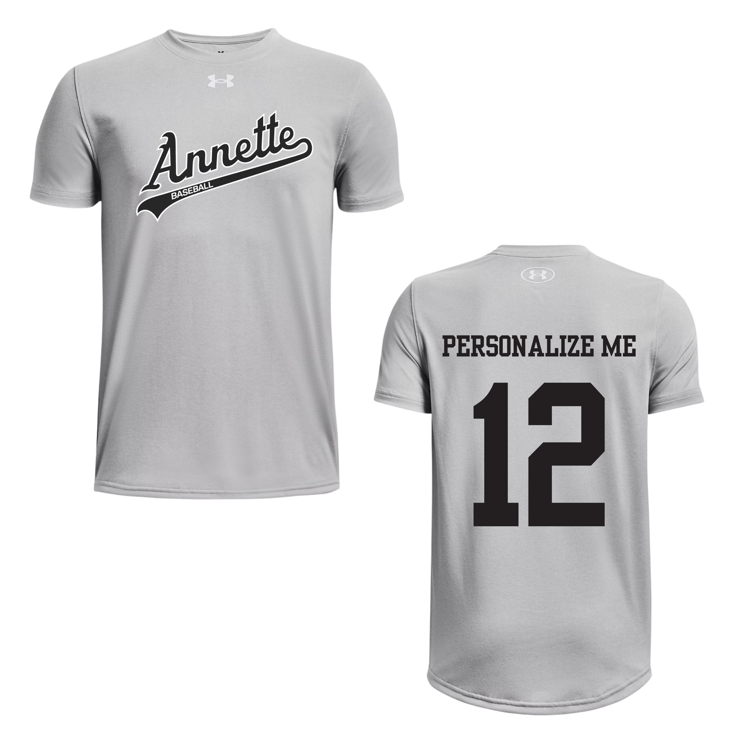 Annette Baseball x Under Armour Black Script Logo - Grey / Personalized