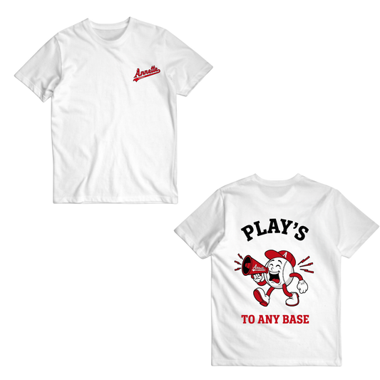 Annette Baseball Short Sleeve Shirt - Play's To Any Base Tee - White
