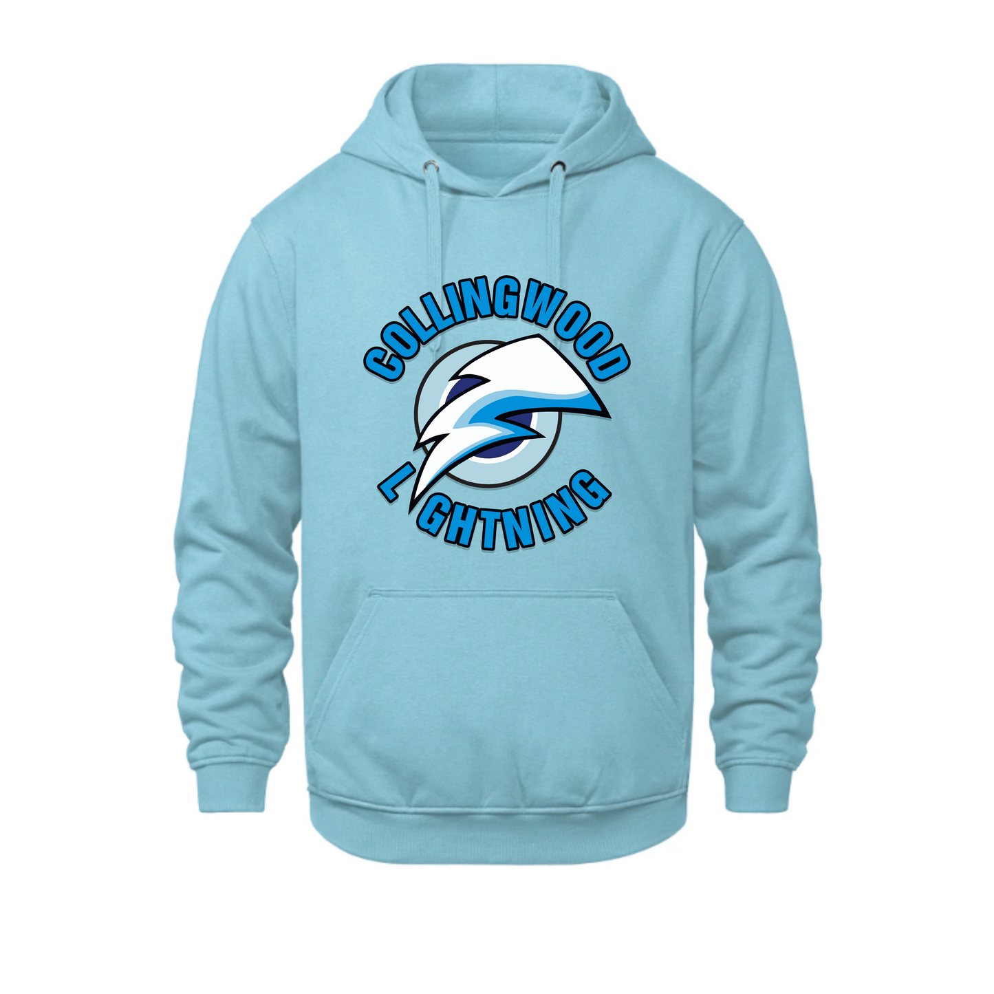 Collingwood Lightning Personalized Dual Logo Hooded Sweatshirt - Sky Blue (Youth & Adult)