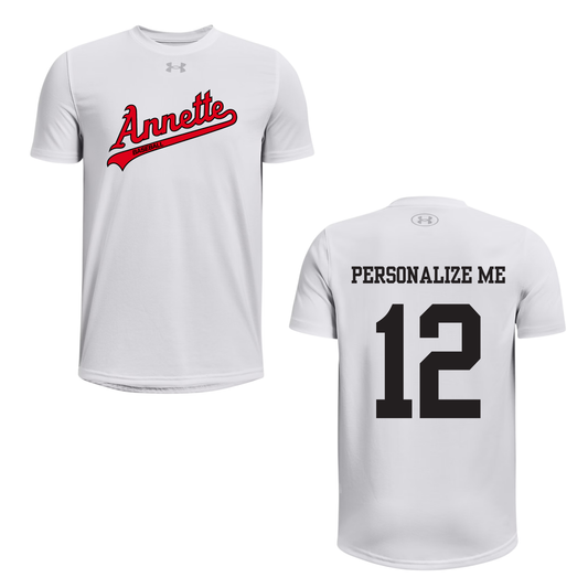 Annette Baseball x Under Armour Red Script Logo - White / Personalized