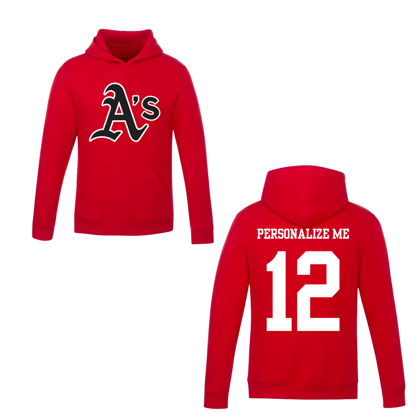 Annette Baseball Hooded Sweatshirt - "A's" Logo /  Personalized - Red