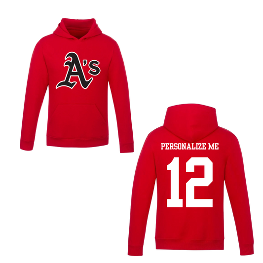 Annette Baseball Hooded Sweatshirt - "A's" Logo /  Personalized - Red