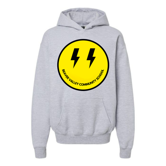 Youth Personalized BVCS Oversize Bolt Smile Hooded Sweatshirt - Sport Grey