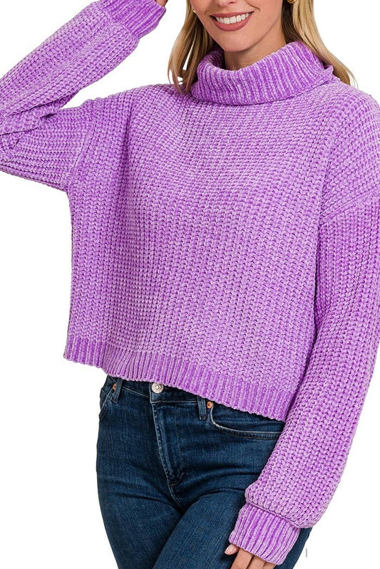 Chenille Turtleneck Sweater - Lavender