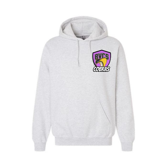 Adult Personalized BVCS Neon Purple Cobra Hooded Sweatshirt - Ash