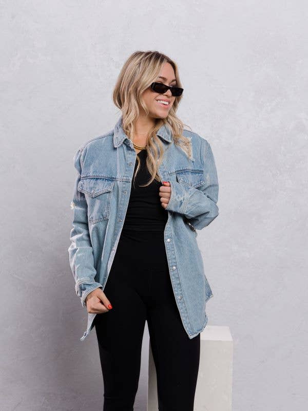 Trio Urban - Long Denim Jacket - Blue