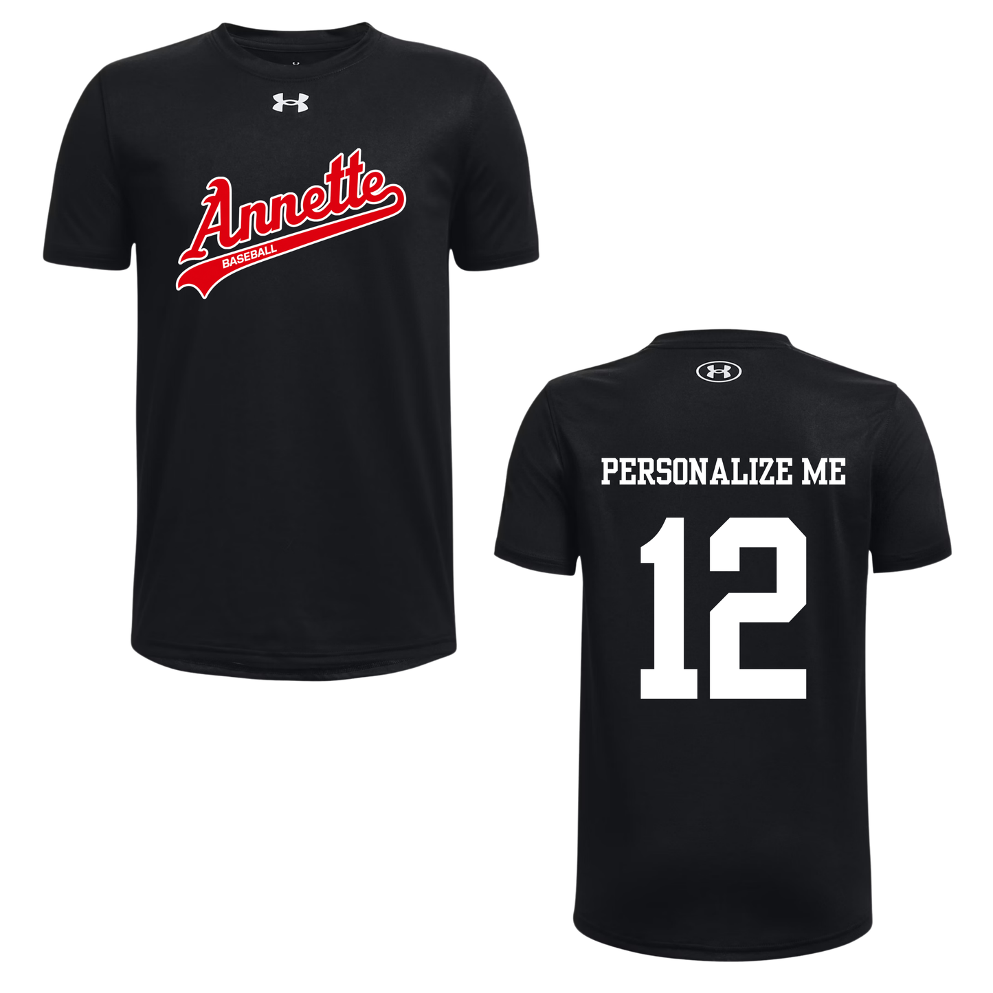 Annette Baseball x Under Armour Red Script Logo - Black / Personalized
