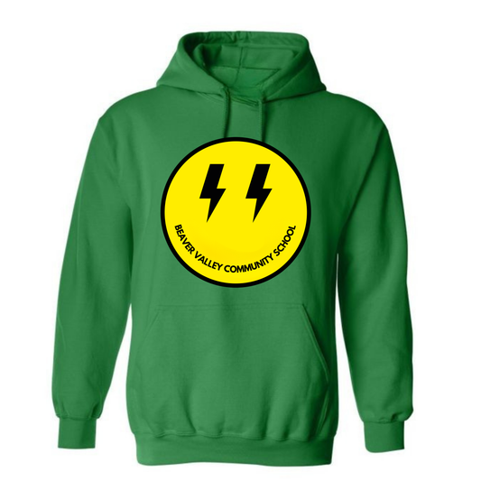 Youth Personalized BVCS Oversize Bolt Smile Hooded Sweatshirt - Irish Green