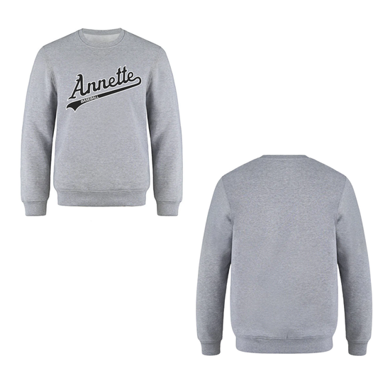 Annette Baseball Oversize Black Script Logo Crewneck Sweatshirt - Grey