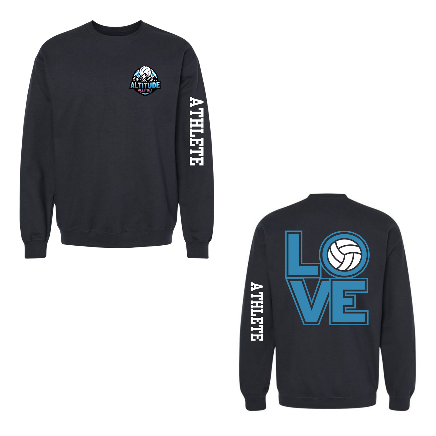 Altitude Personalized Volleyball LOVE Crewneck Sweatshirt - Black (Youth & Adult)