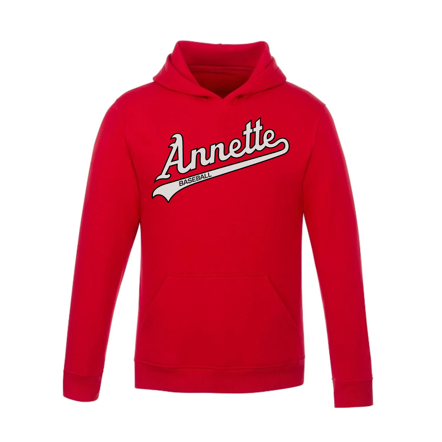 Annette Baseball Hooded Sweatshirt - Annette Script Logo /  Personalized - Red
