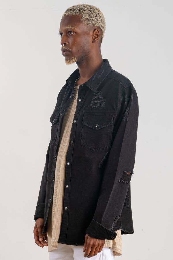 Trio Urban - Long Denim Jacket - Black