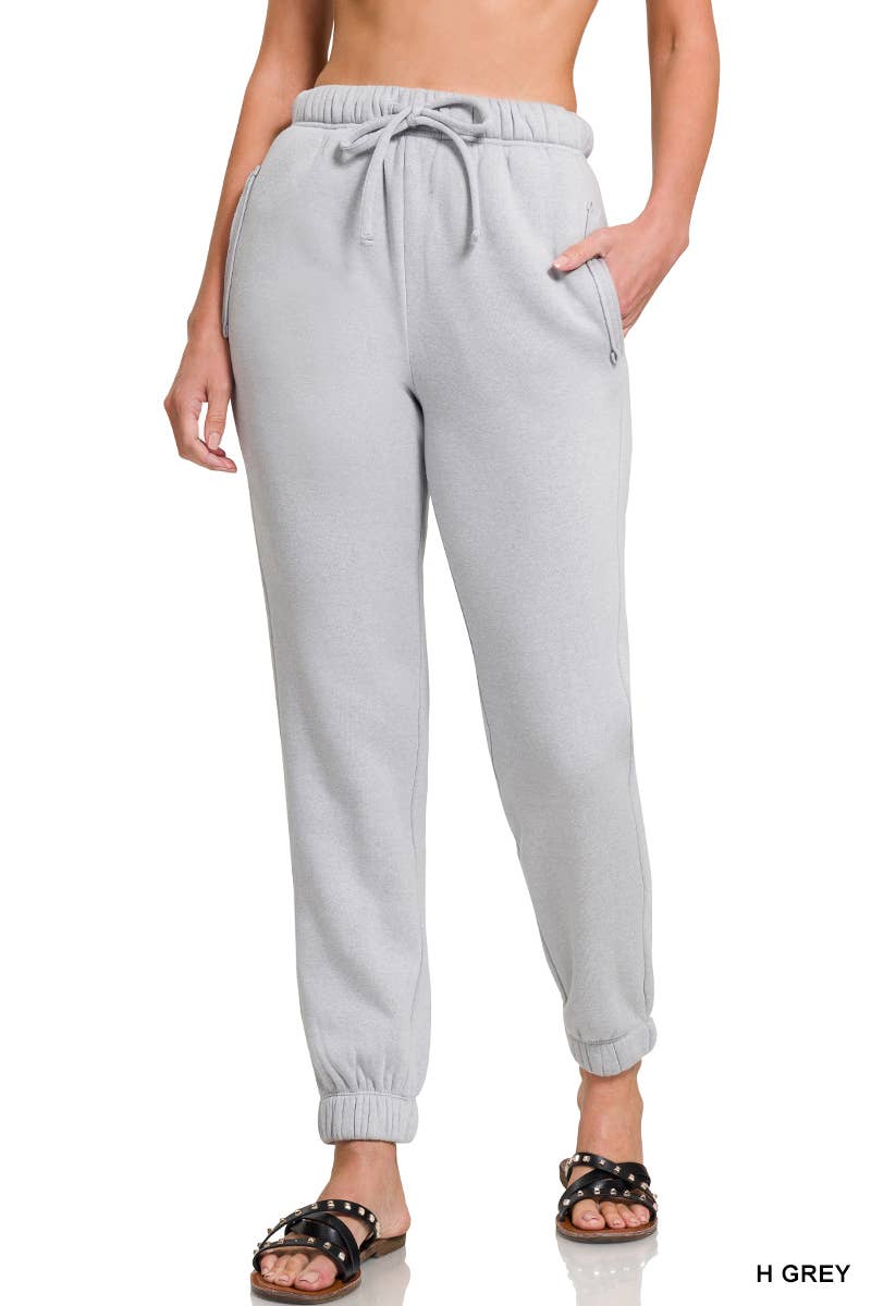 Luxe Fleece Drawstring Joggers with Pockets - Heather Grey