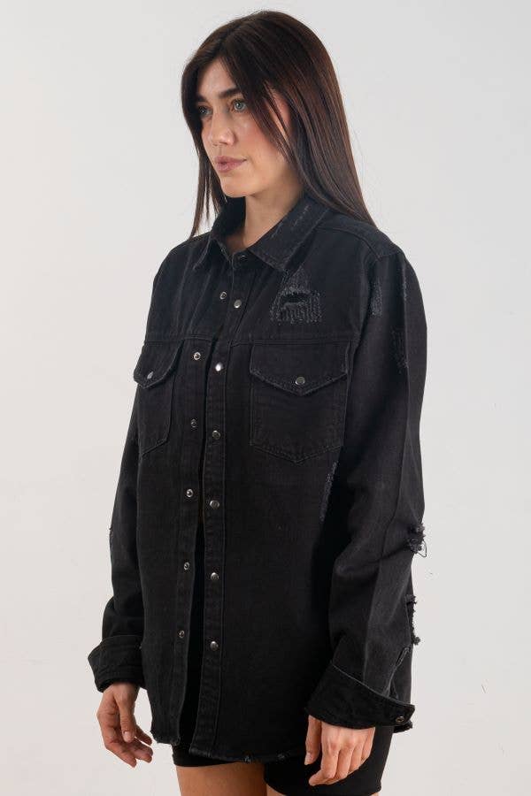 Trio Urban - Long Denim Jacket - Black