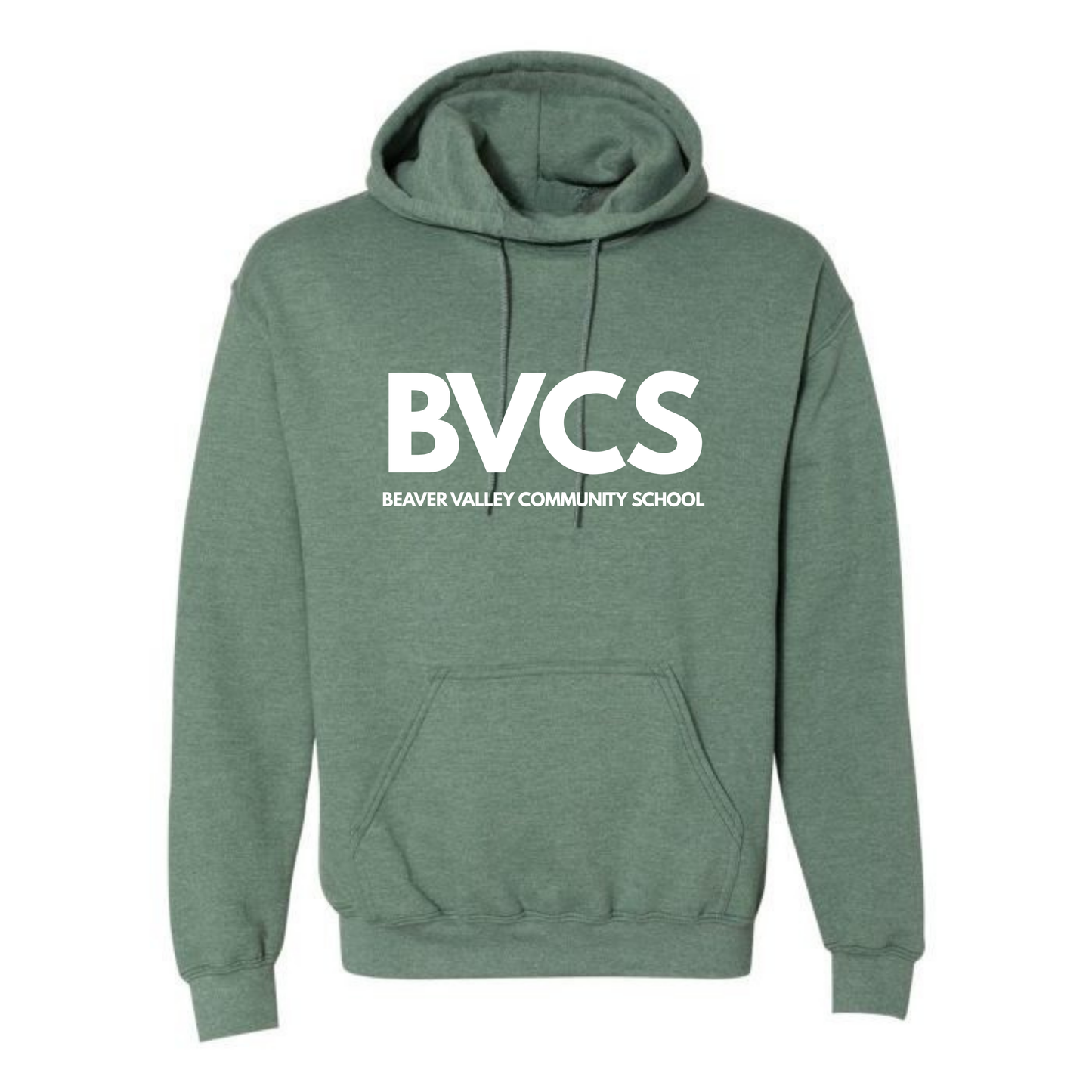 Adult Personalized BVCS Large White Logo Hooded Sweatshirt - Heather Dark Green