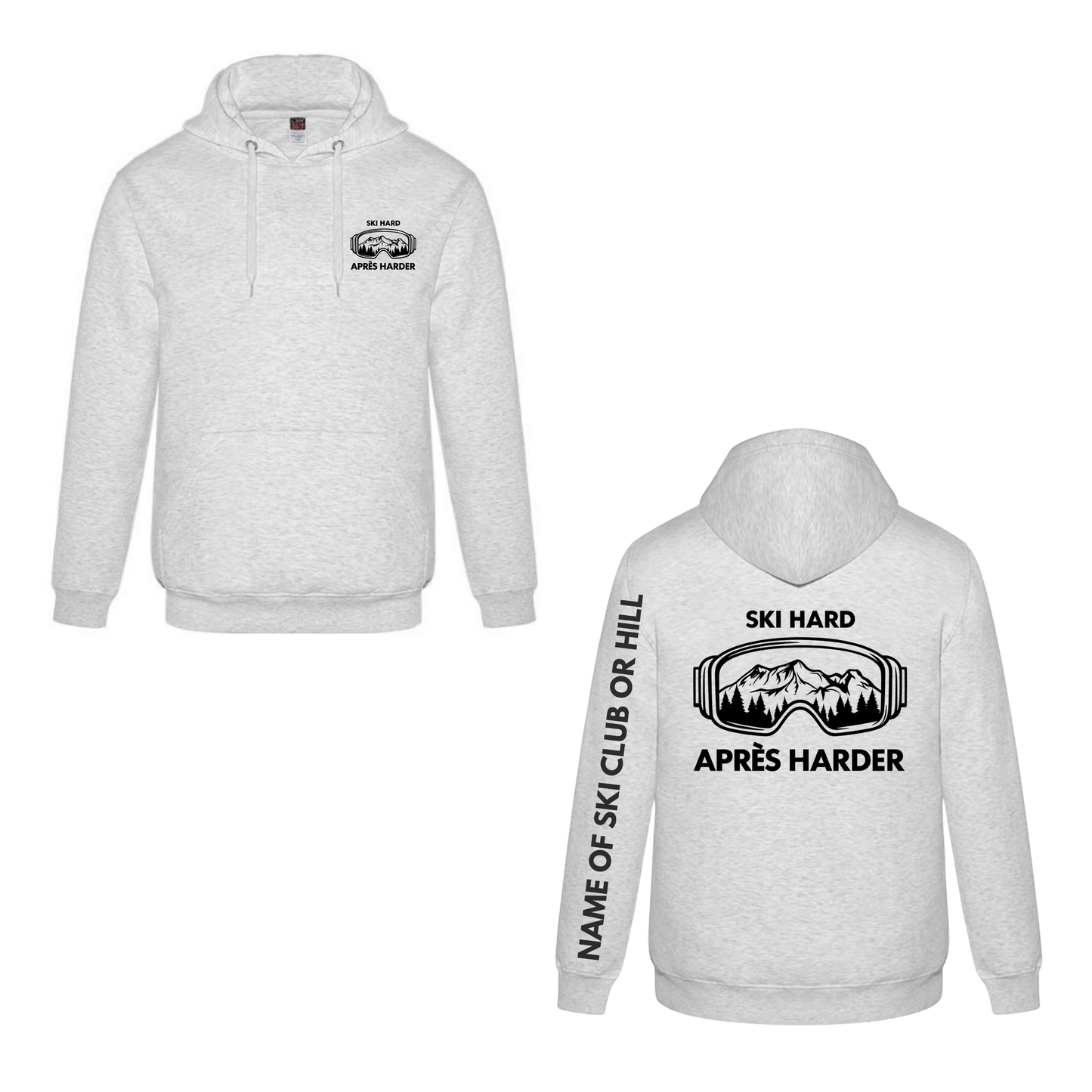 Ski Hard / Après Harder Adult Hooded Sweatshirt - Ash Grey