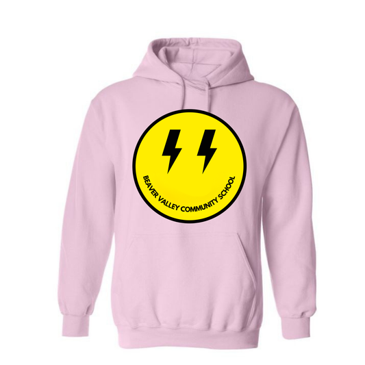 Youth Personalized BVCS Oversize Bolt Smile Hooded Sweatshirt - Light Pink