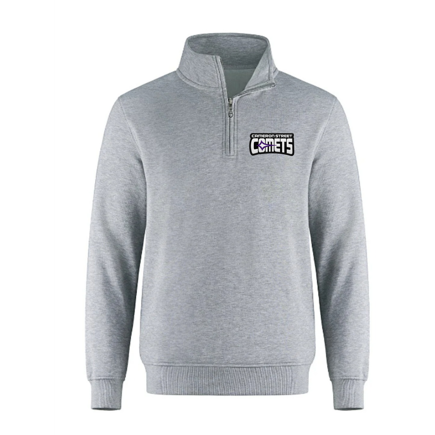 Cameron Street Comets Quarter Zip Sweatshirt - Grey / Purple Logo Patch