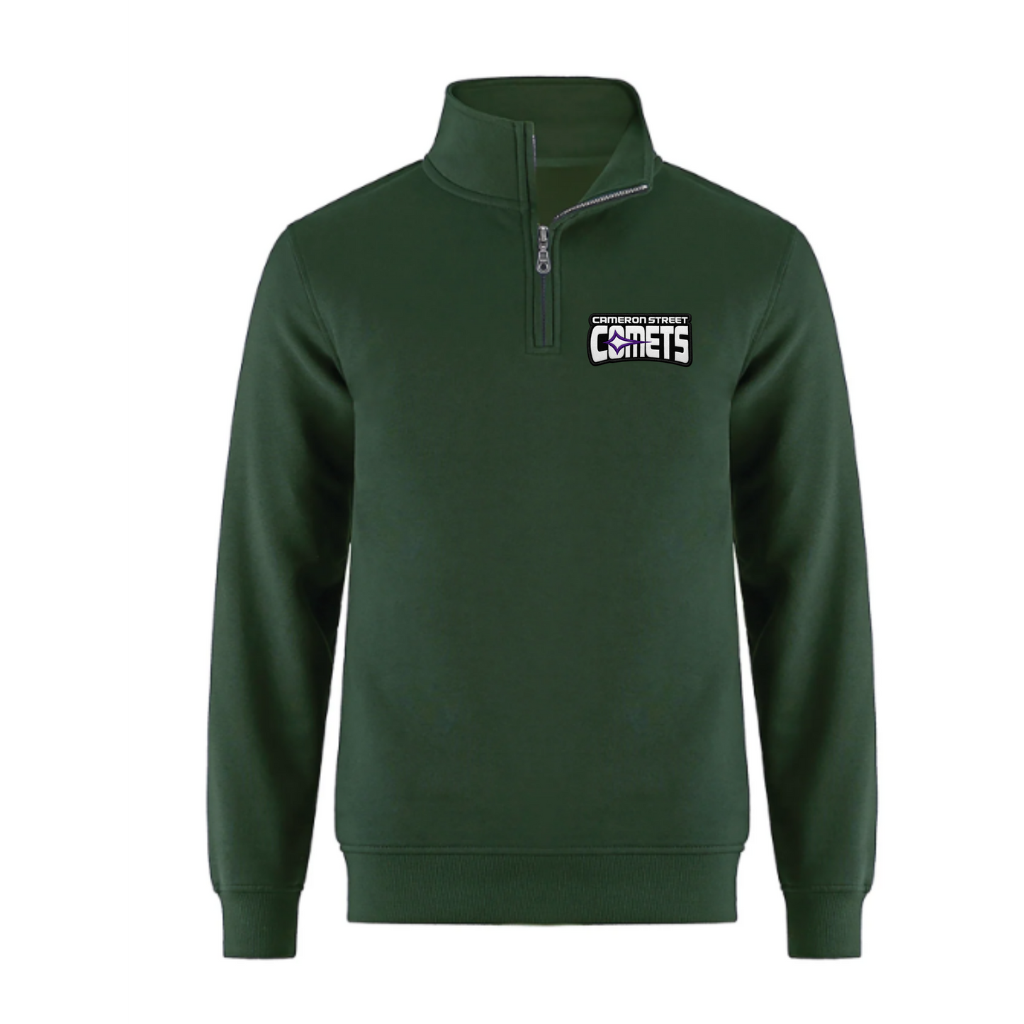 Cameron Street Comets Quarter Zip Sweatshirt - Forest / Purple Logo Patch